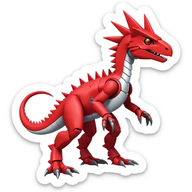 Spiky Cool Edgy Futuristic Red Digimon-Fakemon-Guilmon-Velociraptor-Mecha full body sticker