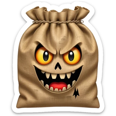 scary bag with frightening face and menacing expression sticker