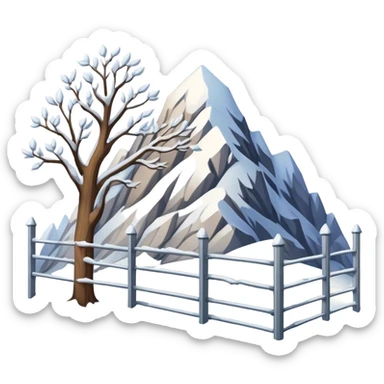 Mountain of with branches and metal fence ontop sticker