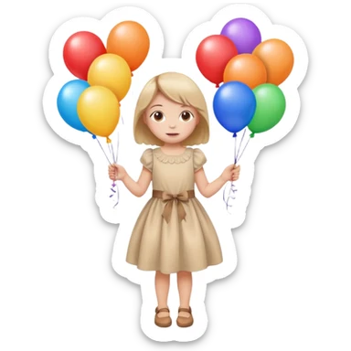 birthday small  girl in biege dress + baloons sticker