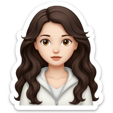 A girl in white with dark brown long wavy hair and very white skin sticker