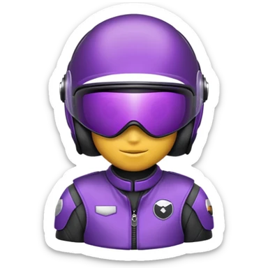 Créer un emoji avec une moto mt07 sport noir mate / violet iridescent très foncé. Avec une pilote dessus visière violet sombre faceless, bulle de la moto violet. Avec fond arrière violet, tenue complète casque inclus violet  sticker
