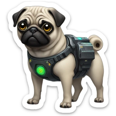 A pug in cyberpunk space sticker