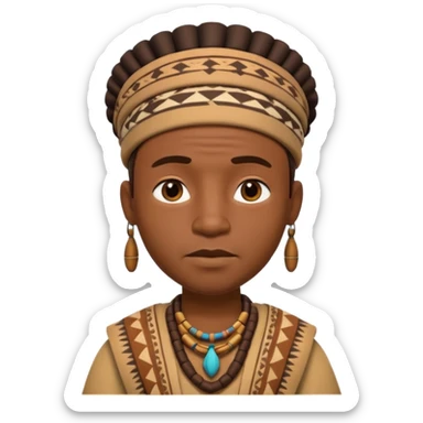 A 3D cartoon African man from the 1800s wearing traditional tribal clothing, calm expression, natural background, Memoji-style realism. sticker