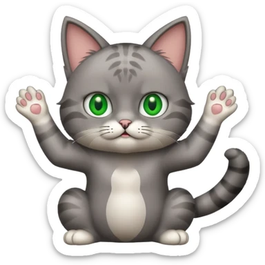 A cat lifting both paws, shrugging, and making a bewildered face sticker