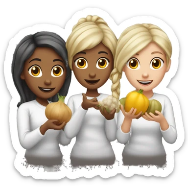 five girls with garlics in theire had sticker