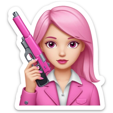 White girl holding a pink gun with pink nails sticker