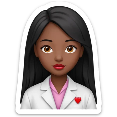 Science Chemistry darkskin girl with long black straight hair, brown eyes and pinky red lips with a fair skin tone sticker