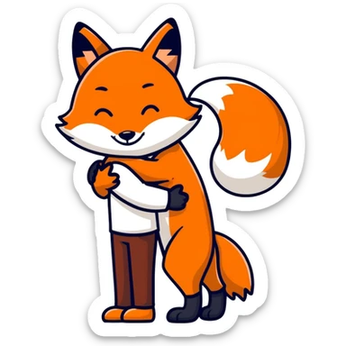 Brown guy cuddling 1 fox from behind sticker