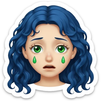 Girl with long  curly dark blue hair, green eyes, and very fair skin.crying sticker