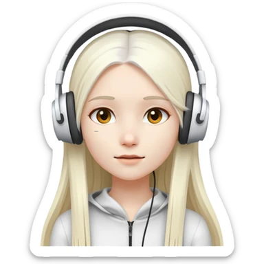 girl with long white  straight hair and White head mounted headphones sticker