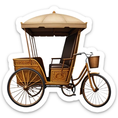 ​Cinematic Realistic Cyclo Rickshaw, depicted as a classic manually operated tricycle-style rickshaw with a simple, rustic design and intricate details, rendered with realistic textures and natural urban lighting that captures its cultural charm and timeless functionality, sticker