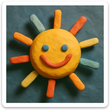 a smiling sun with rays, claymation style sticker