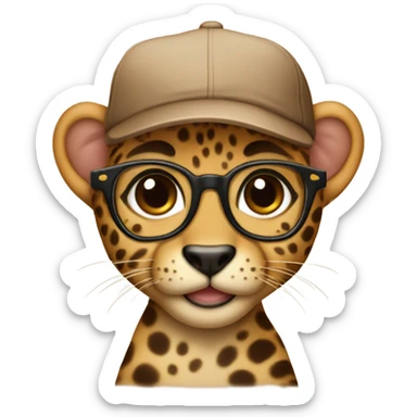 baby cheeta with brown cap, brown-lens glasses sticker
