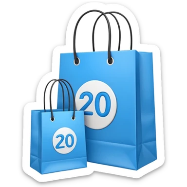 Shopping bags and gift boxes with blue colored , and 20% sign sticker