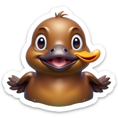 Cinematic Comical Platypus Portrait Emoji, Head tilted dramatically with an exaggeratedly amused expression, featuring a striking, glossy brown fur with a whimsically flat duckbill and wide, expressive eyes full of playful disbelief, Simplified yet hilariously expressive features, highly detailed, glowing with a slightly sassy glow, high shine, dramatic yet playful, stylized with an air of cheeky aquatic mischief, bright and endearing, soft glowing outline, capturing the essence of a spirited and over‐the‐top platypus, so meme‐worthy it feels like it could quack its way into internet fame instantly! sticker
