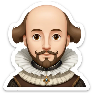 William Shakespeare portrait with elizabethan ruff collar and balding head with hair on sides sticker