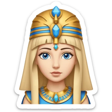 Cleopatra vestita da faraone con il cappello da faraone ma con gli occhi azzurri e i capelli lunghi biondi non troppo chiari sticker
