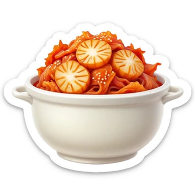 Cinematic Realistic Kimchi Dish Emoji, depicted as a vibrant fermented cabbage dish with a spicy kick rendered with detailed textures and dynamic, appetizing lighting. sticker