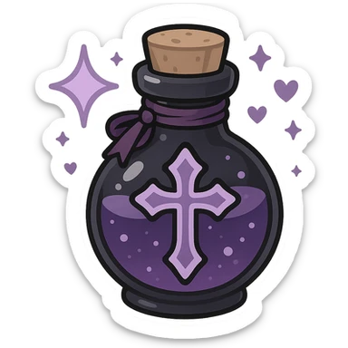 gothic black and purple potion bottle, magical and cute, chibi style sticker sticker
