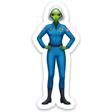 Reptilian Alien woman general blue uniform usa space force, full body,  sticker
