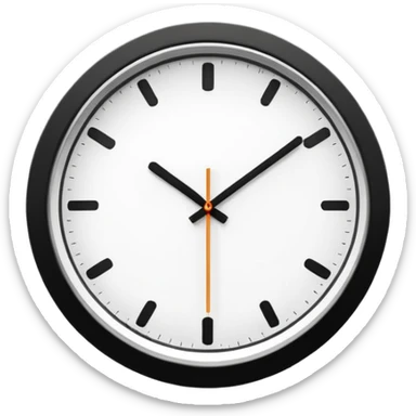 necesito un reloj, ilustrado minimalista, a blancoy negro, con linea delgada , como un icono, que marque las 10 am, sin logo de marca, un reloj de pared sticker