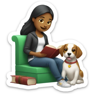 Am I bothering you? Girl, book, and dog sticker