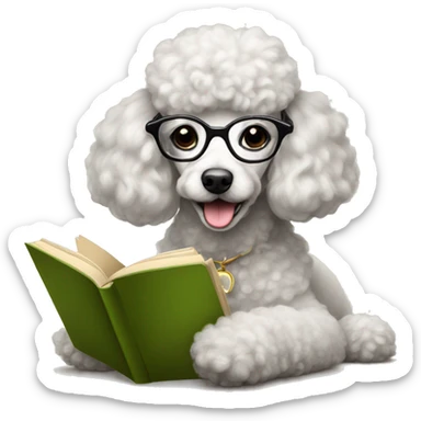 Poodle with glasses reading a book and drinking tea sticker