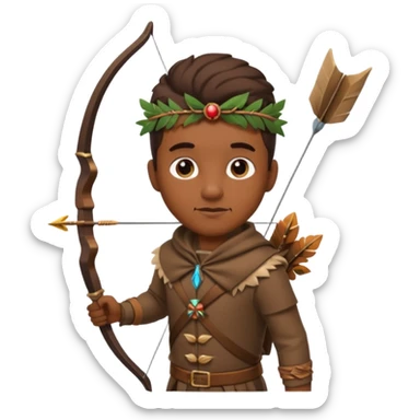 The classic hunter image with a bow and arrow on his back, dressed in brown with some animal made decorations sticker