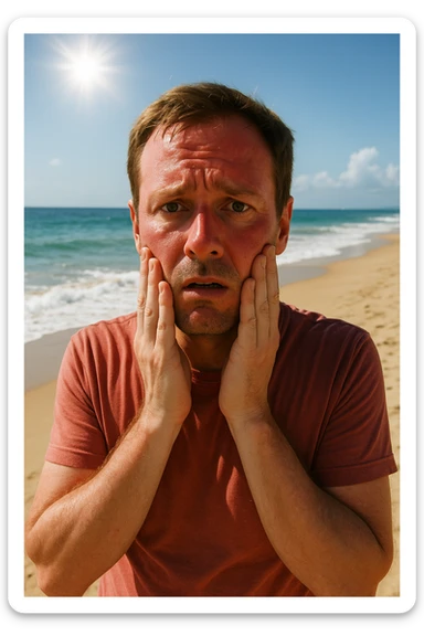 uomo a mare con paura delle ustioni, ed è un po' bruciato sticker