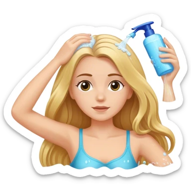 White girl washing hair with shampoo sticker