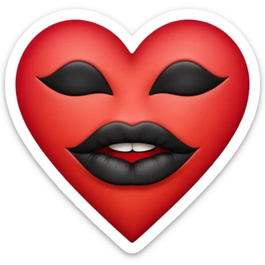 A solid red gradient heart, with three black lipstick kiss marks of different angles printed on it, retro matte texture, high contrast, clean edges, sticker style, 
 sticker