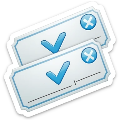Two white tickets with a check mark on them sticker