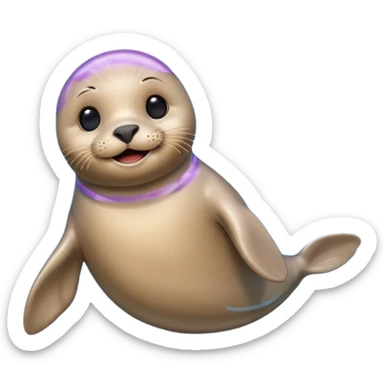 A 3D cartoon seal swimming with visible flippers, calm blue water, soft sunlight, Memoji-style realism. sticker