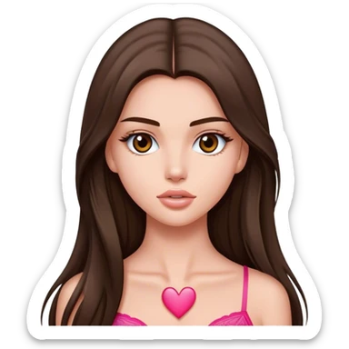 victoria’s secret model with long brunette straight hair sending heart sticker