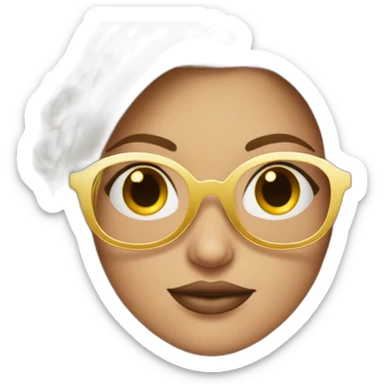 Mujer rubia con el pelo con volumen y con gafas de oro rosa y ojos maquillados sticker