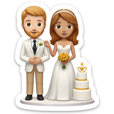 wedding cake toppers with white man with brown hair and white woman with light ginger hair sticker