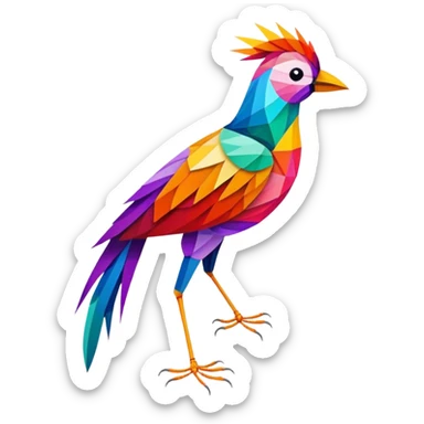 String art icon, large colorful bird in front view, intricate threads forming feathers and body, geometric design, vibrant colors, minimalistic style, clean lines, transparent background. sticker
