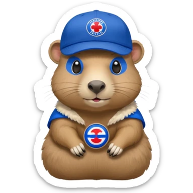 Capibara with a cruz azul soccer logo in a cap sticker