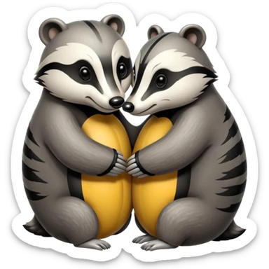 Two badgers hugging for comfort sticker