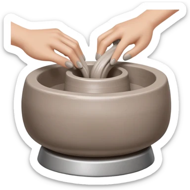 thumb pressing side of clay onto a silver pottery wheel, thumb at the bottom of the clay, pottery gesture sticker