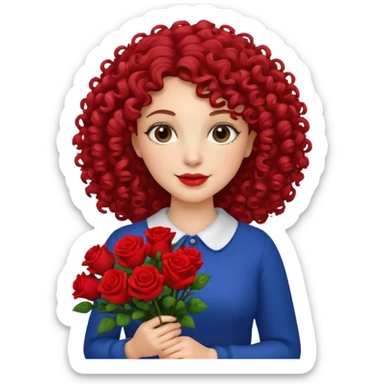 curly woman flower-holding person bouqet sticker