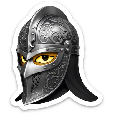 A masked knight with intricate black engravings on his steel helmet, eyes glowing with fury sticker