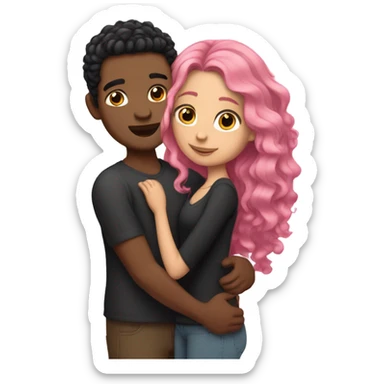 make a guy and a girl, they are hugging, the girl has pink long wavy hair. The guy has black hair and light skin sticker