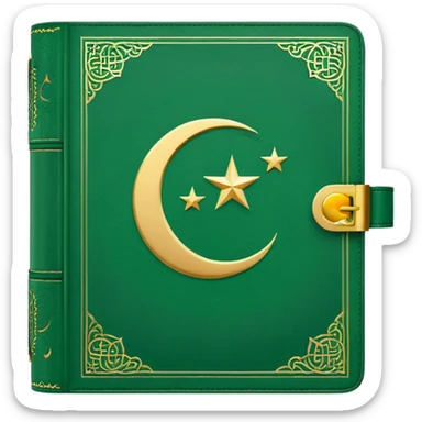 Closed Quran with the Islamic Symbol on it (moon and star) green from left to right sticker