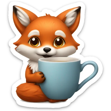 Cute little fox holding a mug in his paws sticker