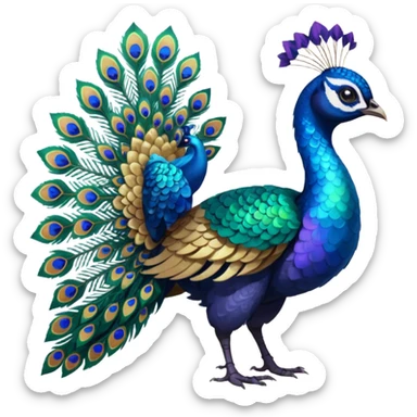  Peacock-colored beautiful handsome gorgeous aesthetic colorful vibrant Vernid-Trico-species-Fakemon-creature by LiLaiRa, 4 legs, 1 tail, random markings, (full body) sticker