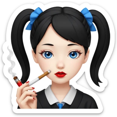 japanese schoolgirl with black twintails and blue eyes smoking a joint sticker