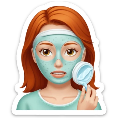 White girl with freackles doing skincare mask sticker
