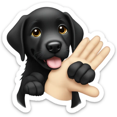 sweet black labrador puppy makes high five sticker